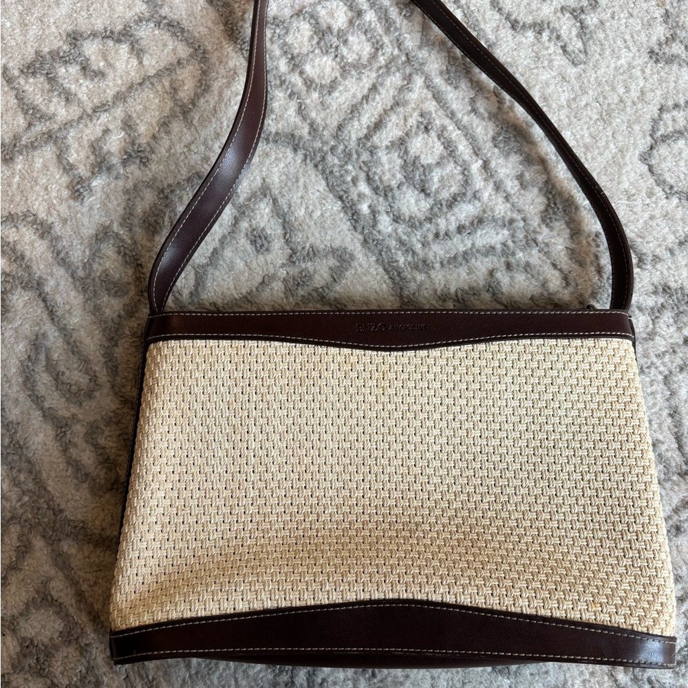Enzo Angiolini Brown and Cream Textured Shoulder Bag